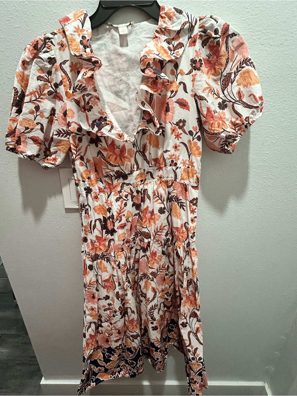 Chelsea & Violet White Midi Dress with Peach Floral Print